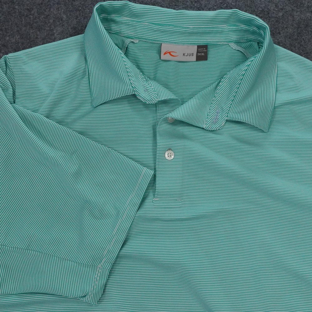 KJUS Mens XL Green White Striped Short Sleeve Golf Polo Shirt 54 XL
